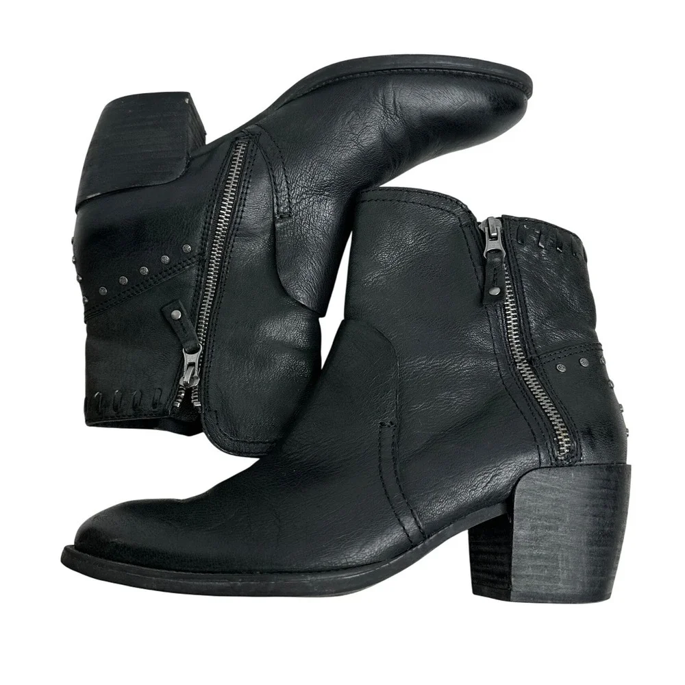 OTBT Red Eye Black Leather Moto Ankle Boots Women's 9.5‎ Side Zip Studded Grunge